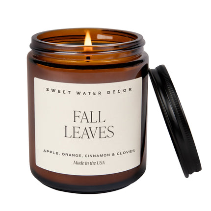 Fall Leaves Soy Candle - Amber Jar - 9 oz Sweet Water Decor 