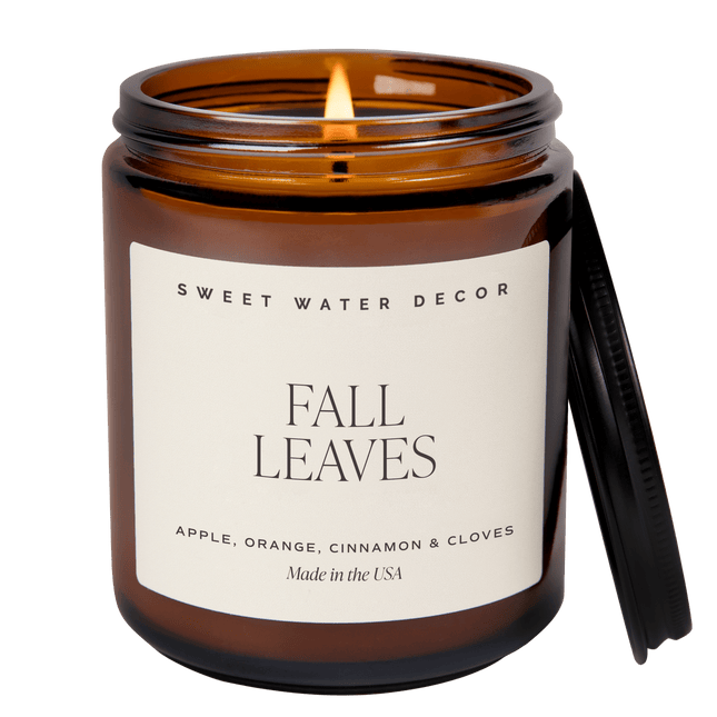 Fall Leaves Soy Candle - Amber Jar - 9 oz Sweet Water Decor 