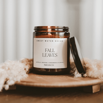 Fall Leaves Soy Candle - Amber Jar - 9 oz Sweet Water Decor 