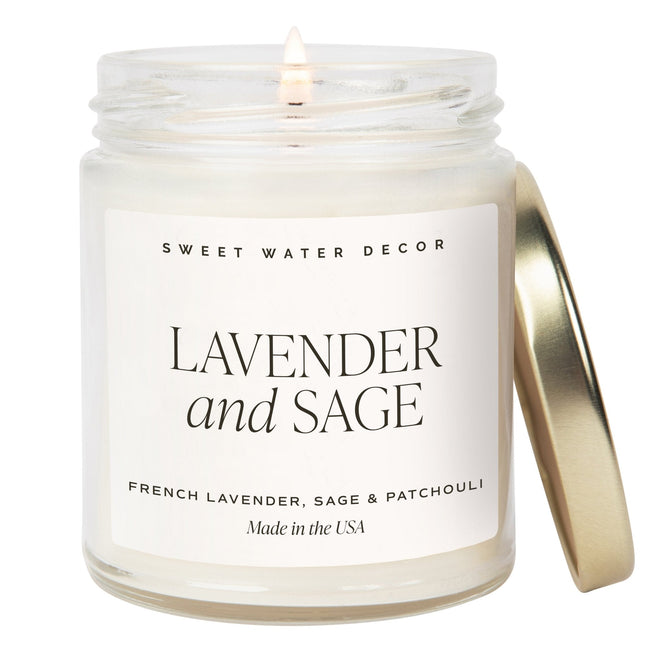 Lavender and Sage Soy Candle - Clear Jar - 9 oz Sweet Water Decor 