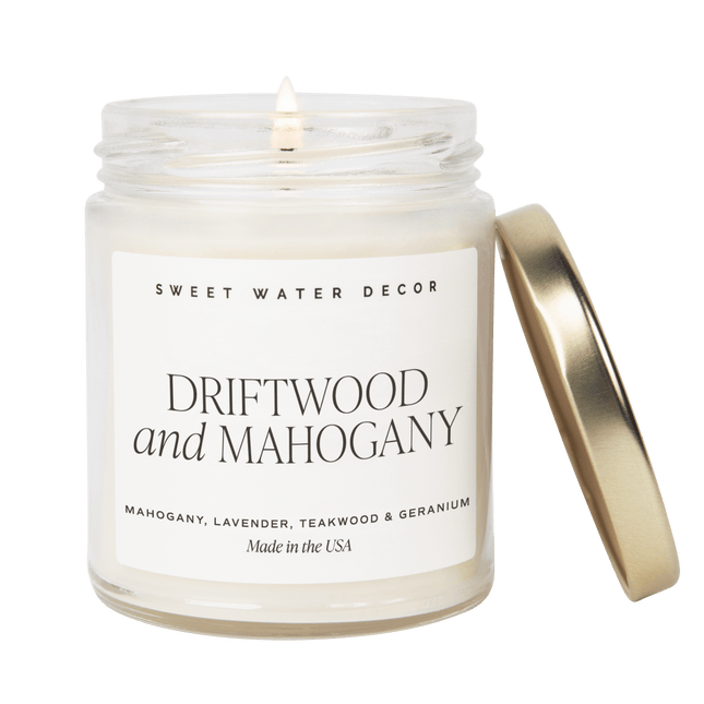 Driftwood and Mahogany Soy Candle - Clear Jar - 9 oz - Tony's Home Furnishings