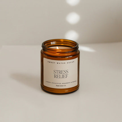 Stress Relief Soy Candle - Amber Jar - 9 oz - Tony's Home Furnishings