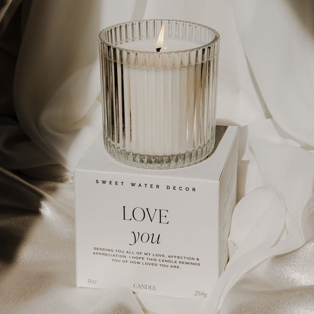 Love You Fluted Soy Candle - Ribbed Glass Jar with Box - 11 oz - Tony's Home Furnishings