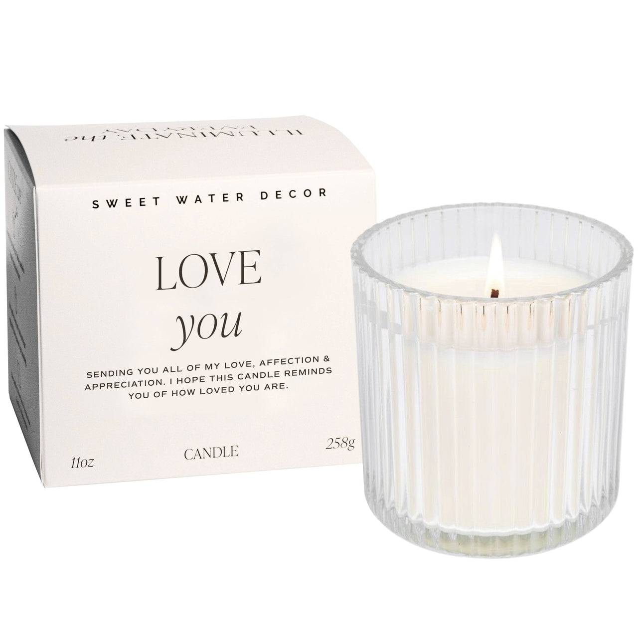 Love You Fluted Soy Candle - Ribbed Glass Jar with Box - 11 oz - Tony's Home Furnishings