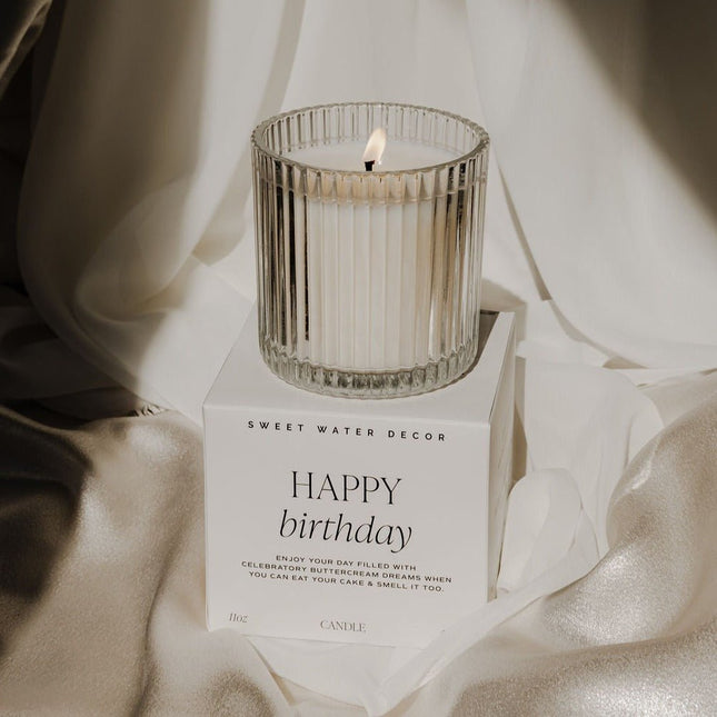 Happy Birthday Soy Candle - Ribbed Glass Jar with Box - 11 oz - Tony's Home Furnishings