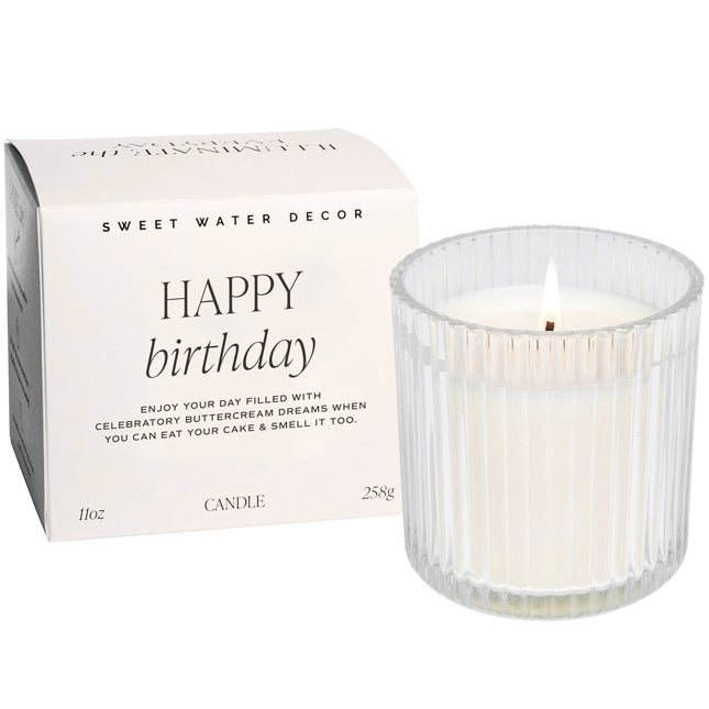 Happy Birthday Soy Candle - Ribbed Glass Jar with Box - 11 oz - Tony's Home Furnishings