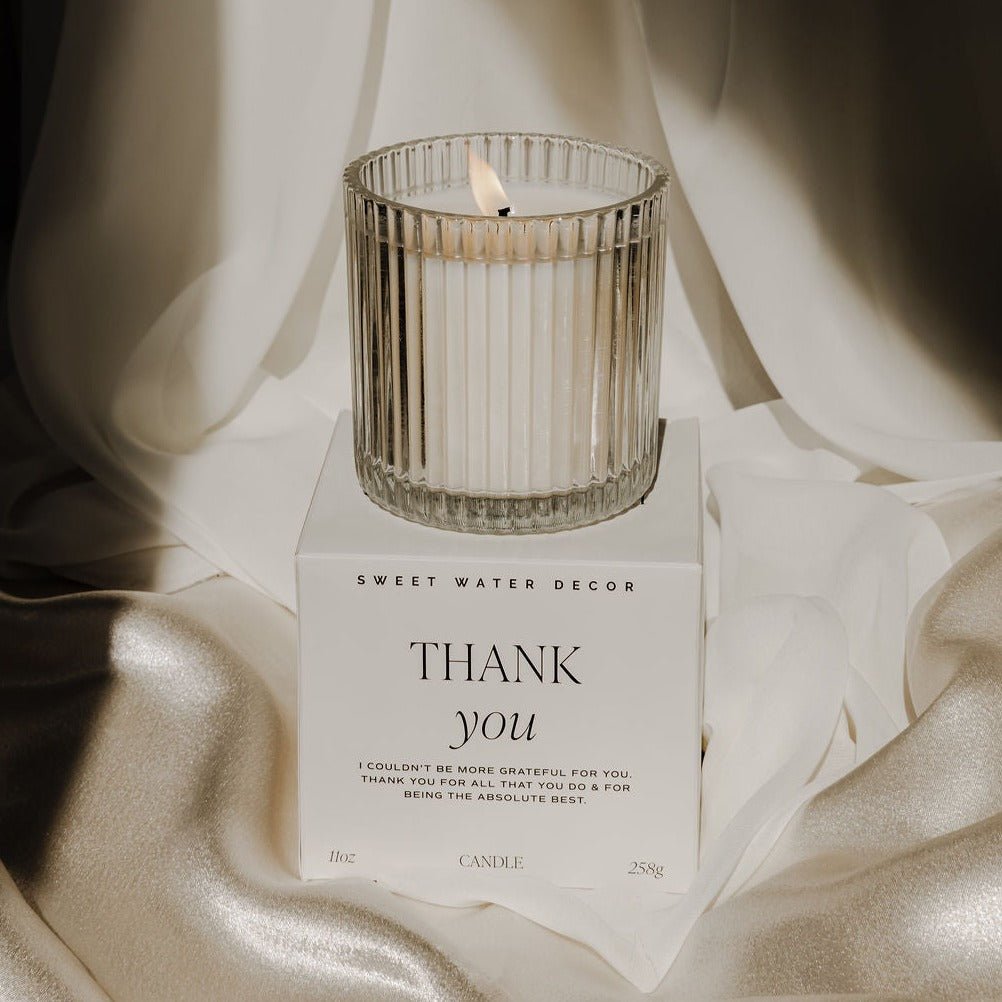 Thank You Soy Candle - Ribbed Glass Jar with Box - 11 oz - Tony's Home Furnishings