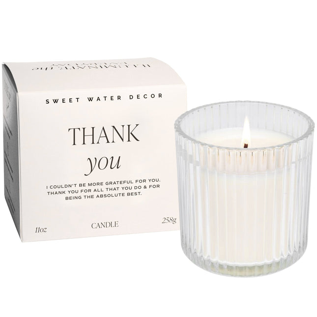 Thank You Soy Candle - Ribbed Glass Jar with Box - 11 oz - Tony's Home Furnishings