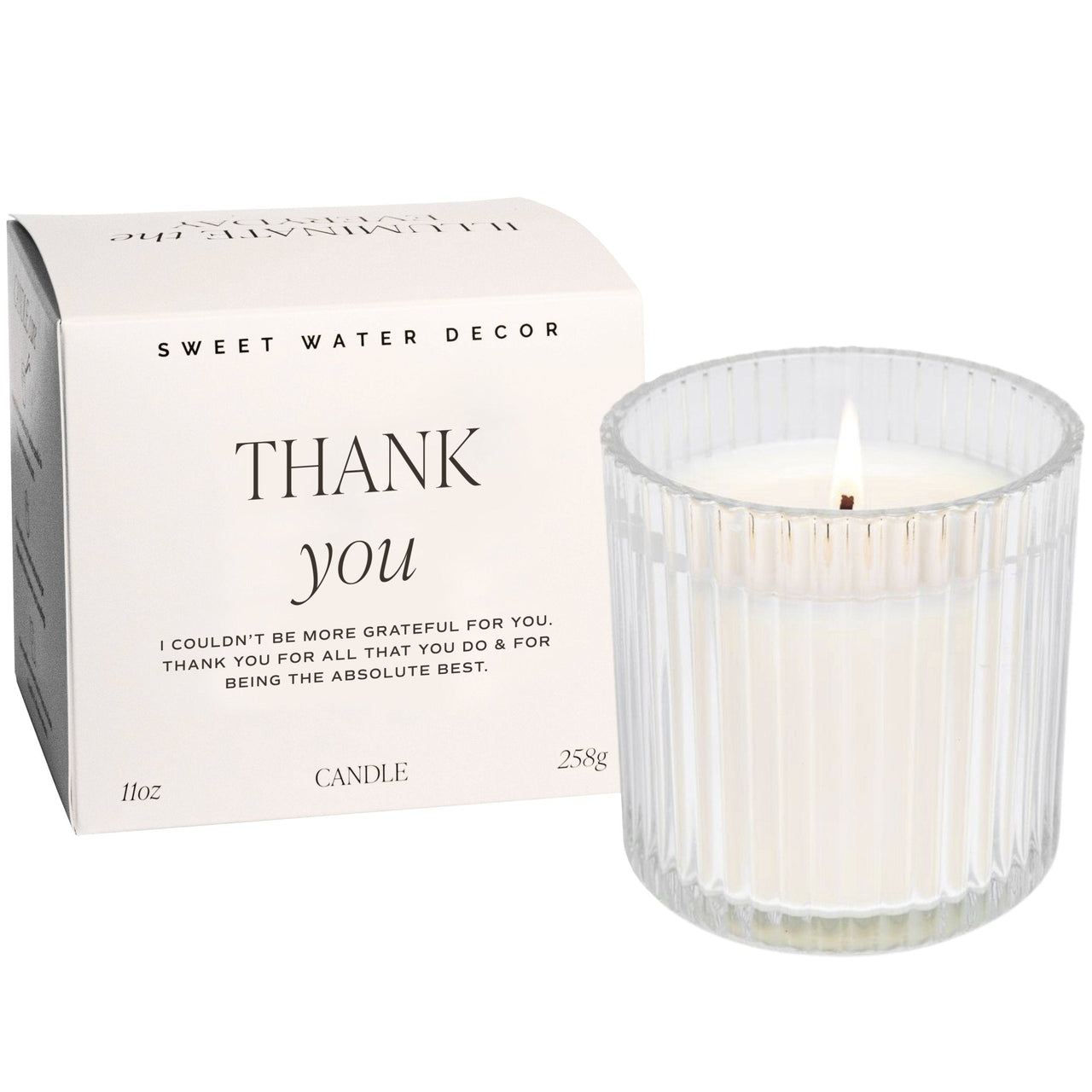 Thank You Soy Candle - Ribbed Glass Jar with Box - 11 oz - Tony's Home Furnishings