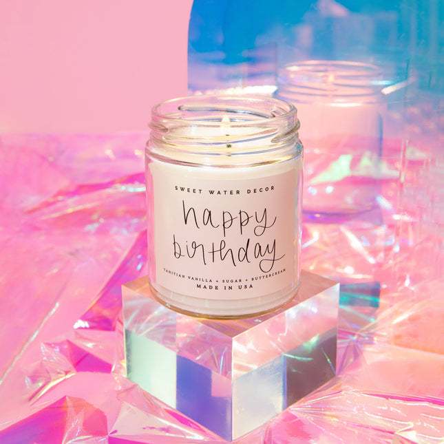 Happy Birthday Soy Candle - Clear Jar - 9 oz - Tony's Home Furnishings