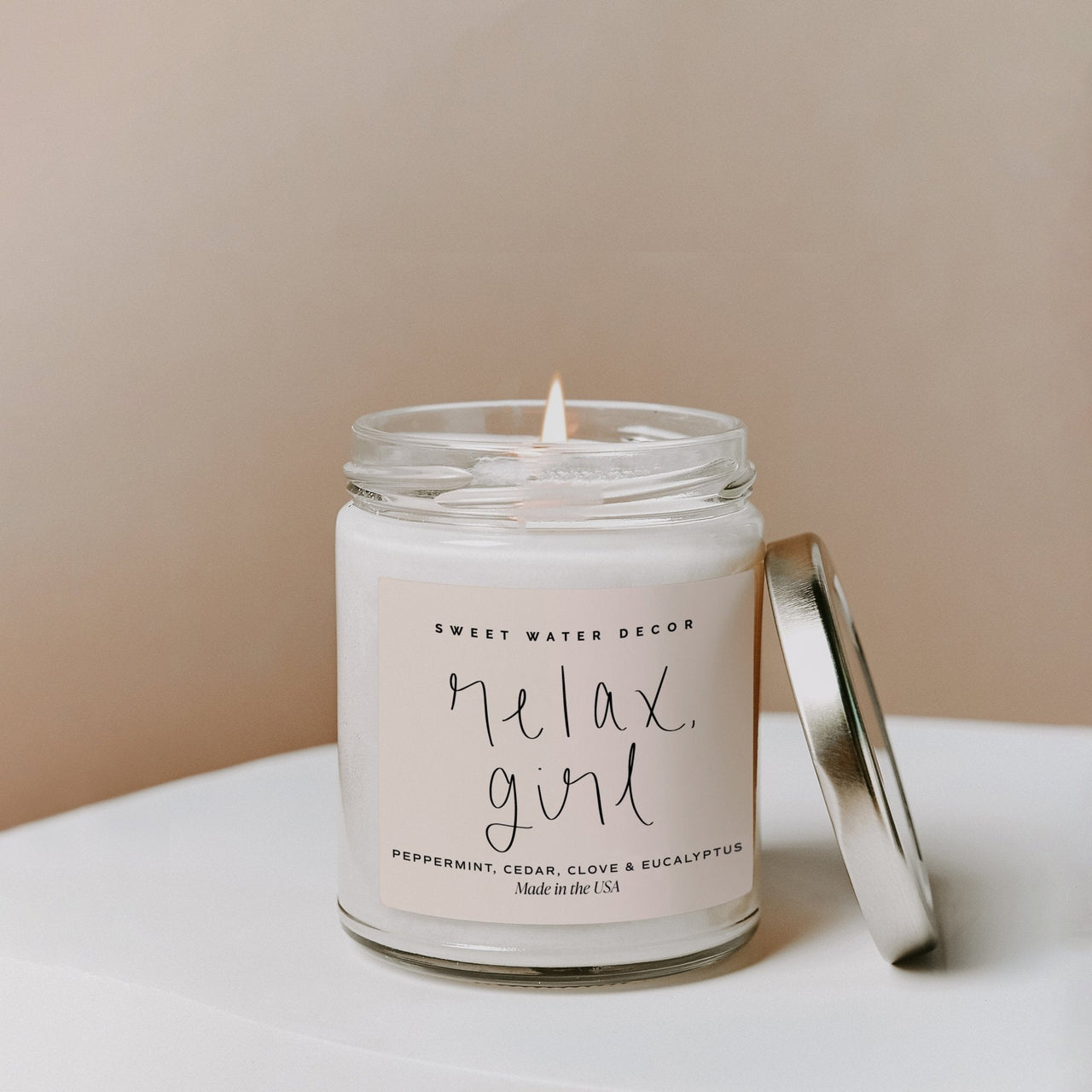 Relax, Girl Soy Candle - Clear Jar - 9 oz - Tony's Home Furnishings