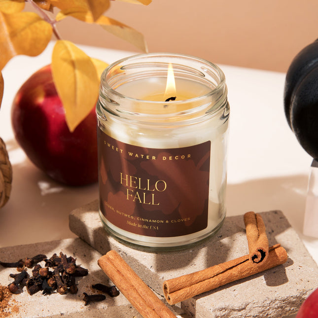 Hello Fall Soy Candle | 9oz. Clear Jar - Tony's Home Furnishings