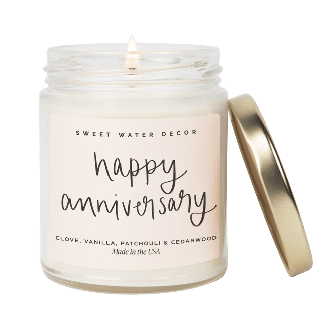 Happy Anniversary Soy Candle - Clear Jar - 9 oz (Palo Santo Patchouli) - Tony's Home Furnishings