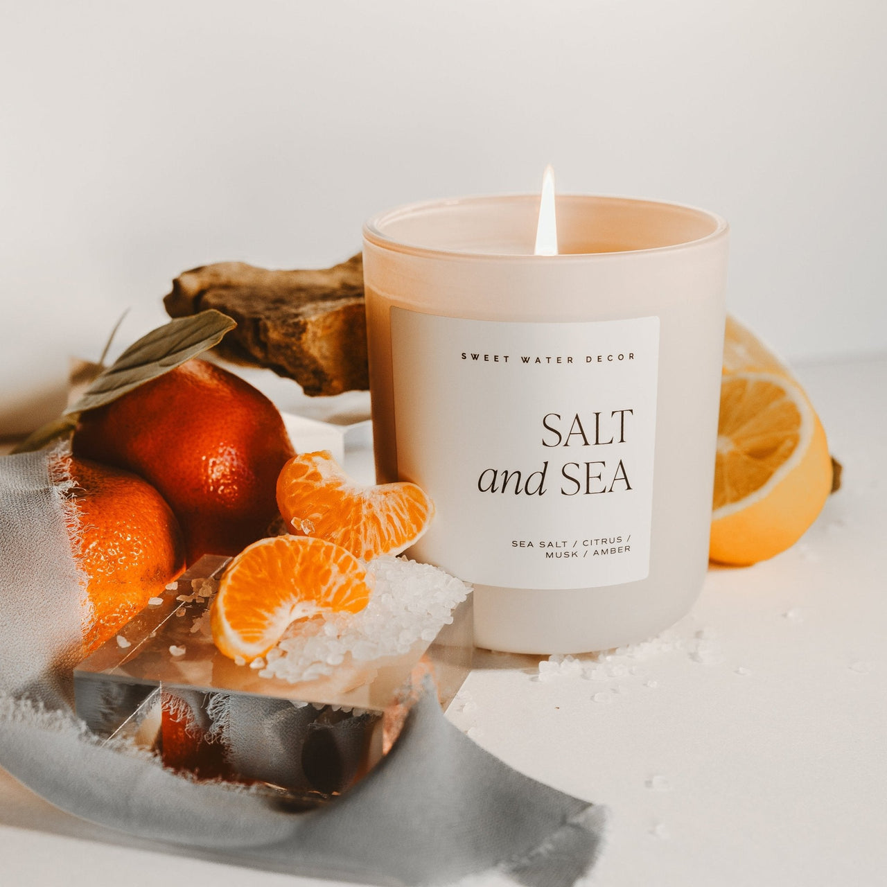 Salt and Sea Soy Candle - Tan Matte Jar - 15 oz - Tony's Home Furnishings