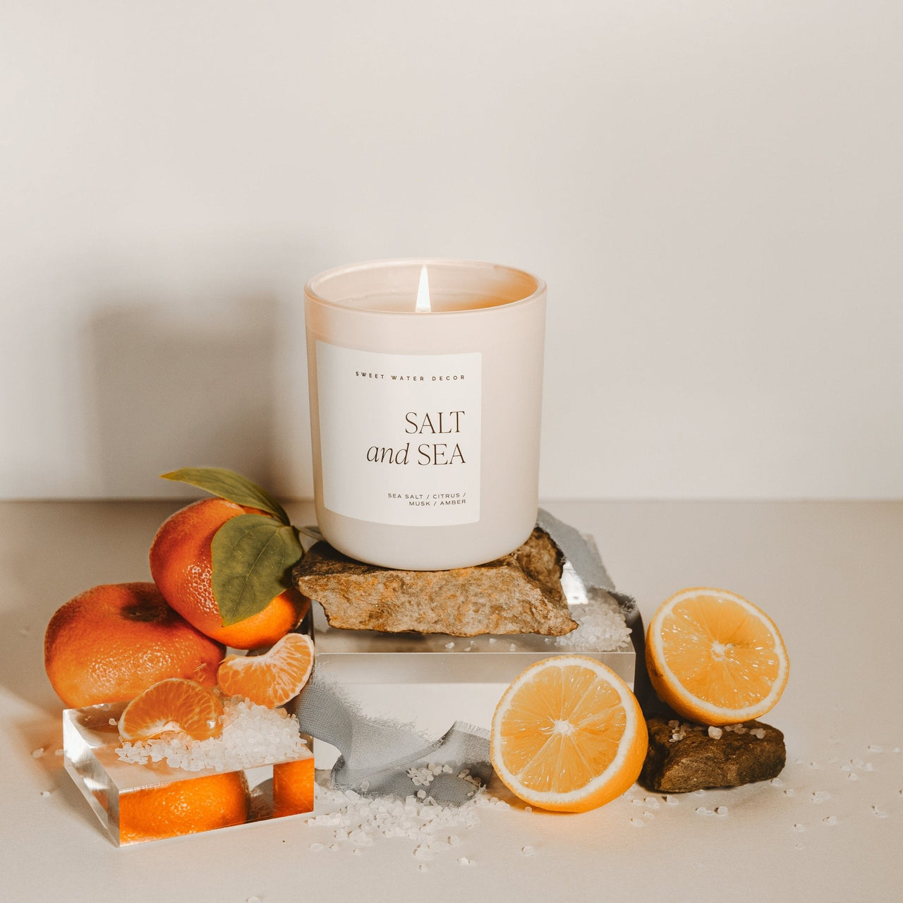 Salt and Sea Soy Candle - Tan Matte Jar - 15 oz - Tony's Home Furnishings