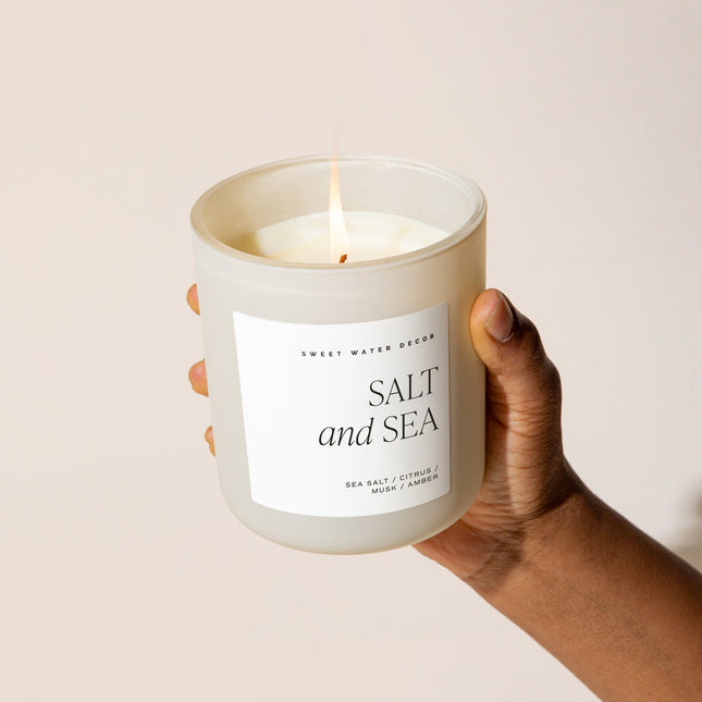 Salt and Sea Soy Candle - Tan Matte Jar - 15 oz - Tony's Home Furnishings