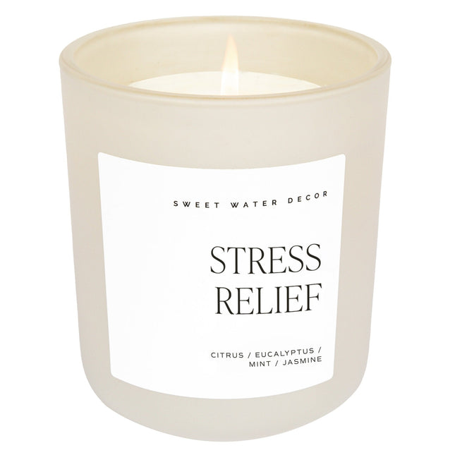 Stress Relief Soy Candle -  Tan Matte Jar - 15 oz - Tony's Home Furnishings