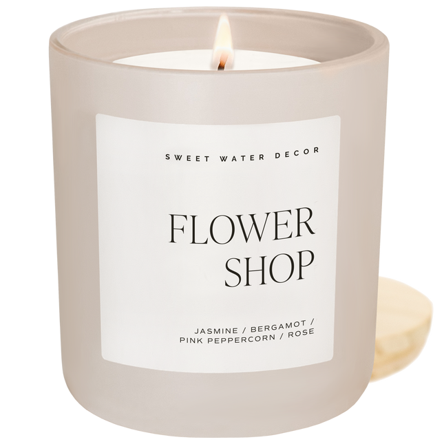 Flower Shop Soy Candle - Tan Matte Jar - 15 oz Sweet Water Decor 