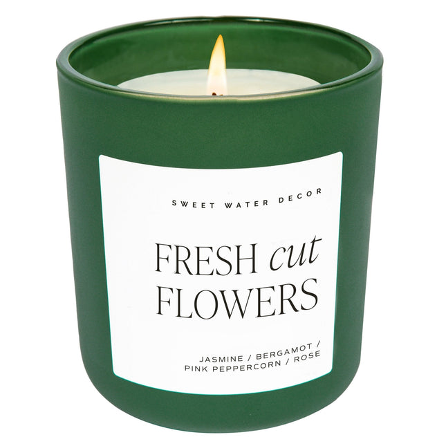 Fresh Cut Flowers Soy Candle - Green Matte Jar - 15 oz - Tony's Home Furnishings