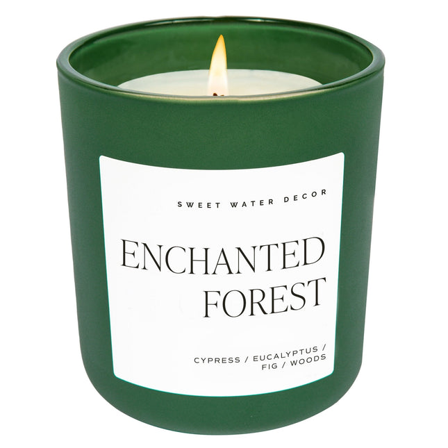 Enchanted Forest Soy Candle - Green Matte Jar - 15 oz (Cypress and Fig) - Tony's Home Furnishings