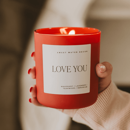 Love You Soy Candle - Red Matte Jar - 15 oz Sweet Water Decor 