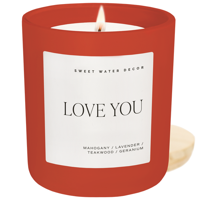 Love You Soy Candle - Red Matte Jar - 15 oz Sweet Water Decor 