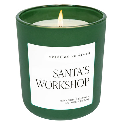 Santa's Workshop Soy Candle - Green Matte Jar - 15 oz (Merry and Bright) Sweet Water Decor 