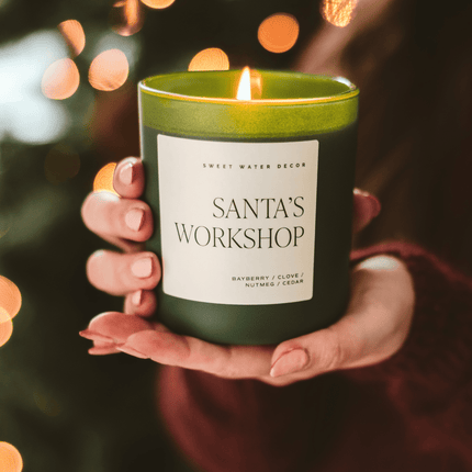 Santa's Workshop Soy Candle - Green Matte Jar - 15 oz (Merry and Bright) Sweet Water Decor 