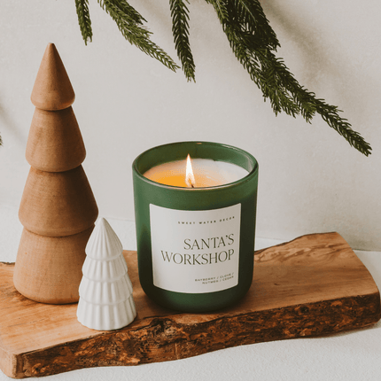 Santa's Workshop Soy Candle - Green Matte Jar - 15 oz (Merry and Bright) Sweet Water Decor 