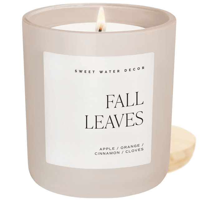 Fall Leaves Soy Candle - Tan Matte Jar - 15 oz Sweet Water Decor 