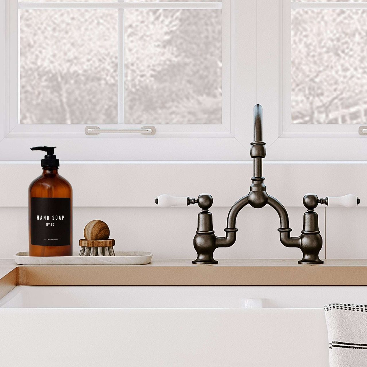 16oz Amber Glass Hand Soap Dispenser - Black Label Tony's Home Furnishings Furniture. Beds. Dressers. Sofas.