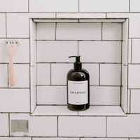 Thumbnail for 16oz Amber Plastic Shampoo Dispenser - White Text Label Tony's Home Furnishings Furniture. Beds. Dressers. Sofas.