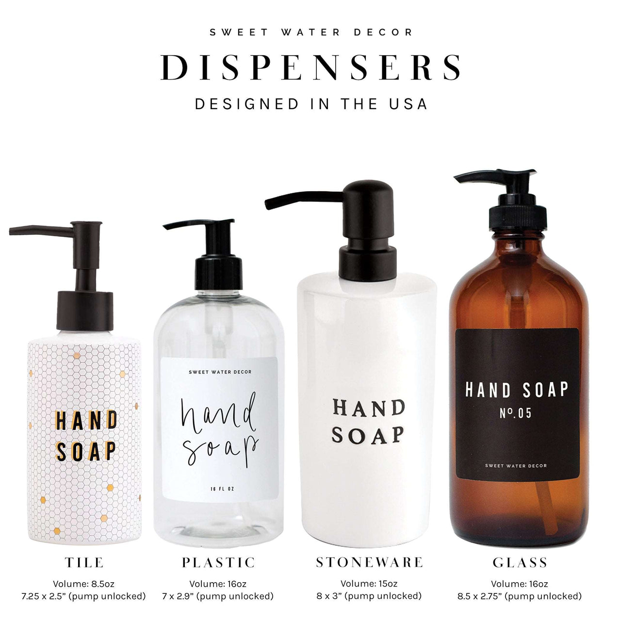 16oz Amber Glass Dish Soap Dispenser - White Label