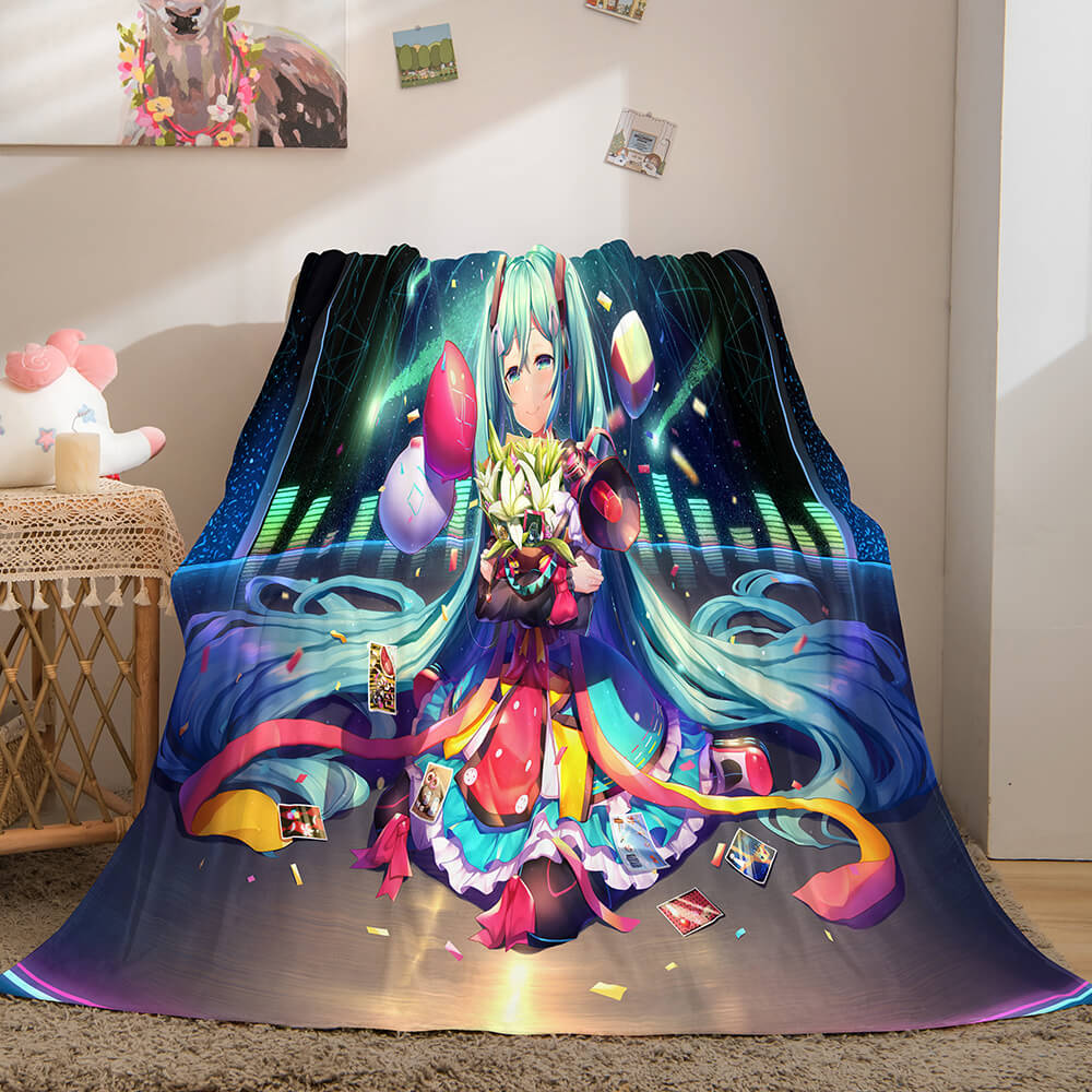 Hatsune Miku Cosplay Flannel Blanket Throw