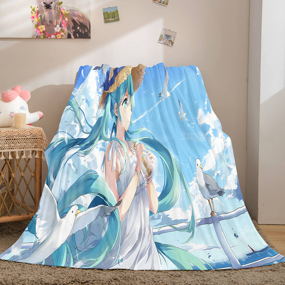 Hatsune Miku Cosplay Flannel Blanket Throw