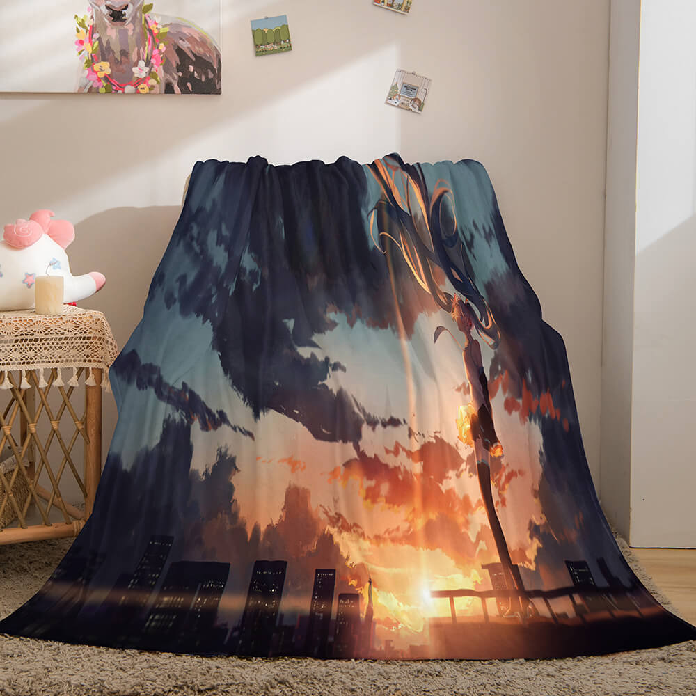 Hatsune Miku Cosplay Flannel Blanket Throw