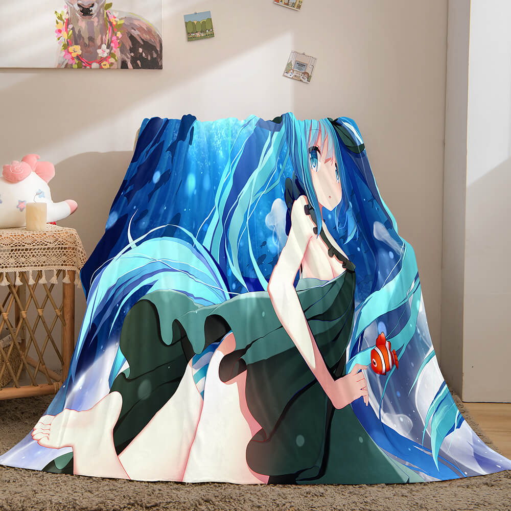 Hatsune Miku Cosplay Flannel Blanket Throw