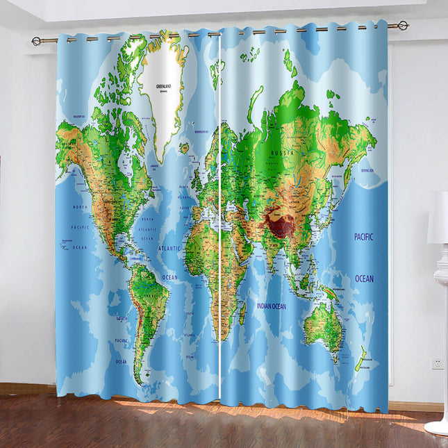 World Map Curtains Blackout Window Treatments Drapes for Room Decoration