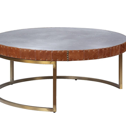 Tamas - Coffee Table - Aluminum & Cocoa Top Grain Leather - 16" ACME 