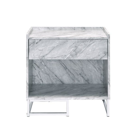 Azrael - Accent Table - White Printed Faux Marble & Chrome Finish ACME 