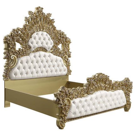 Bernadette - Eastern King Bed - White PU & Gold Finish ACME 