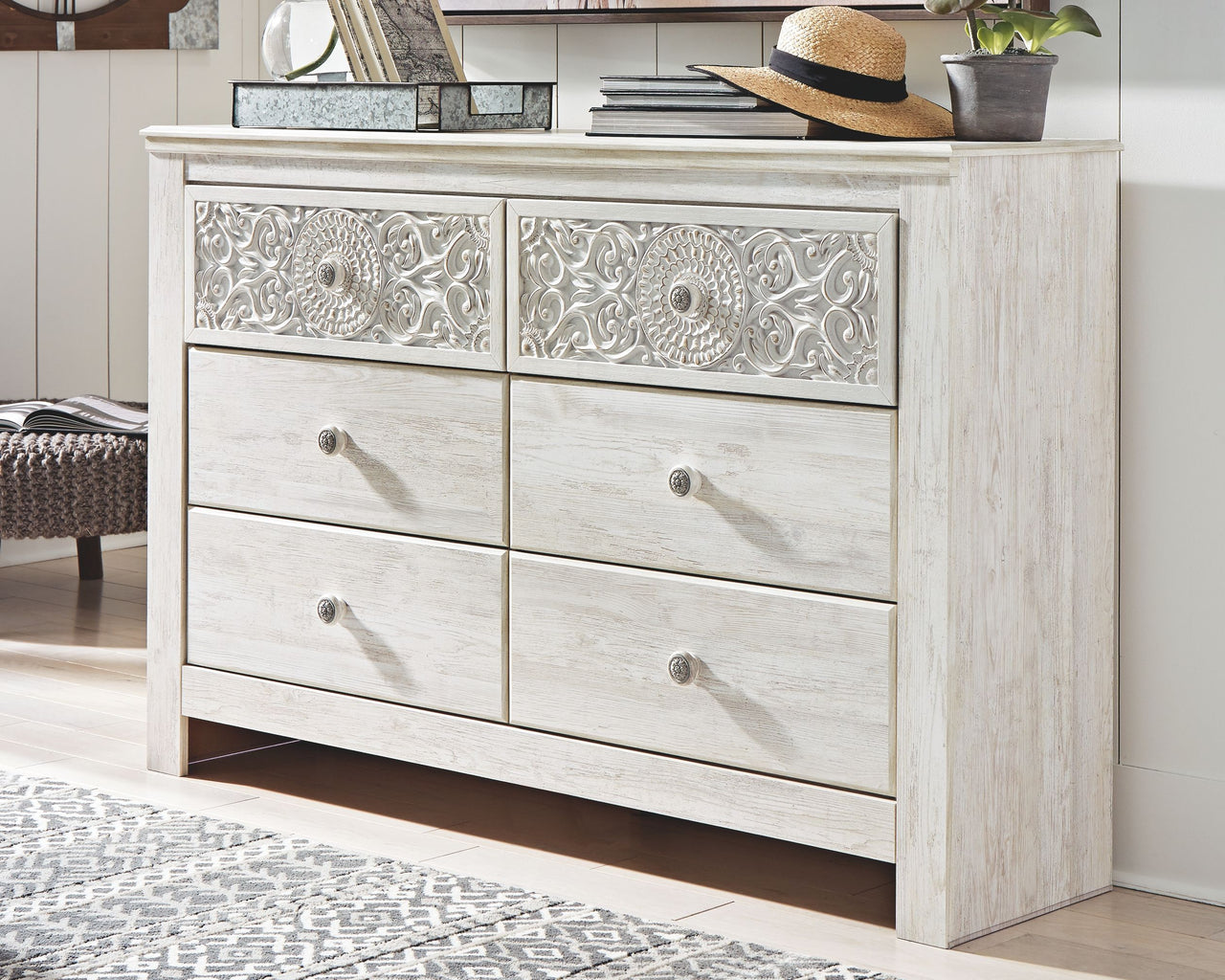 Paxberry - Whitewash - Dresser, Mirror - Medallion Drawer Pulls Signature Design by Ashley® 