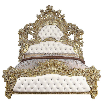 Bernadette - Eastern King Bed - White PU & Gold Finish ACME 