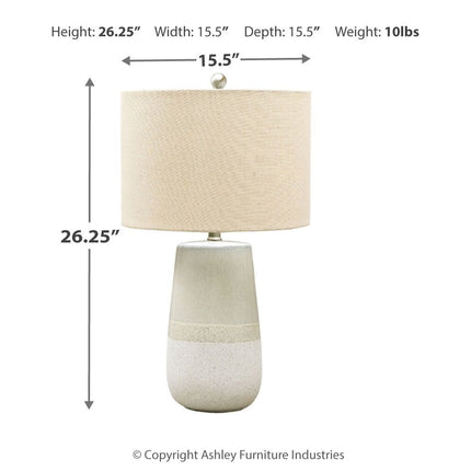 Shavon - Beige / White - Ceramic Table Lamp Ashley Furniture 