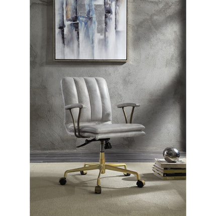 Damir - Office Chair - Vintage White Top Grain Leather & Chrome ACME 