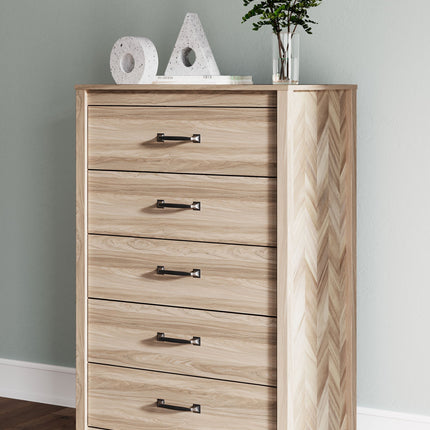 Battelle - Tan - Five Drawer Chest Signature Design by Ashley® 