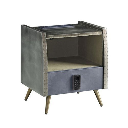 Doris - Nightstand - Gray Top Grain Leather & Aluminum ACME 