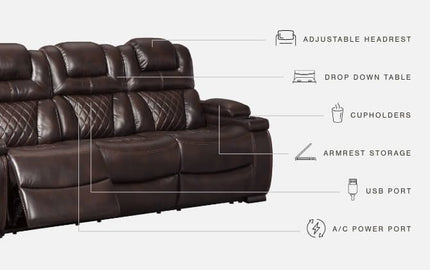 Warnerton - Brown Dark - Pwr Rec Sofa With Adj Headrest Signature Design by Ashley® 