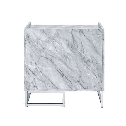 Azrael - Accent Table - White Printed Faux Marble & Chrome Finish ACME 