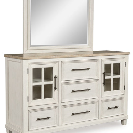 Shaybrock - Antique White / Brown - Dresser And Mirror - Tony's Home Furnishings